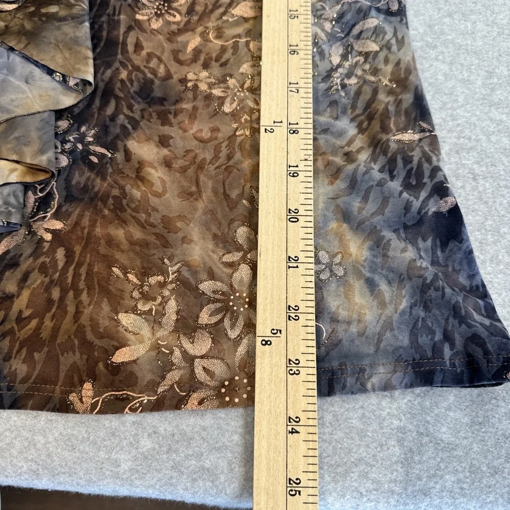 Vintage Y2K Dressbarn Top Womens Medium Brown Gray Grunge‎ Fairy Ruffle Sparkle
